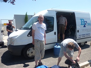 Unloading the van at Avignon