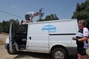 Browny on the van