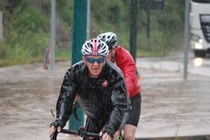 Coxy and Roly arrive soaked at Bocognano