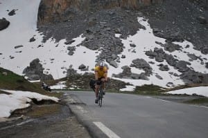 Coxy heading for the fastest time on the Col de la Bonette