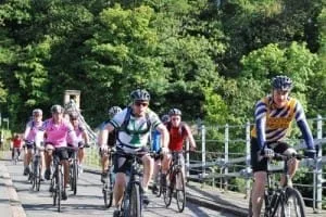 Crossing the rickety bridge at Whorlton Crossing the rickety bridge at Whorlton
