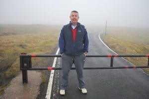 John at the barrier gate Great Dun Fell