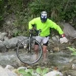 Roly fords the river on route to Ovaro