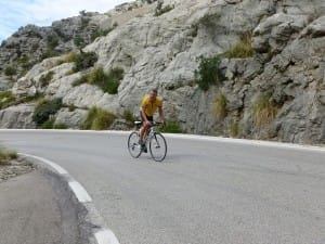 Spenna leads the way out of Sa Colobra